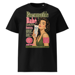 Biocompatible Babe organic cotton T-shirt in black featuring a vintage holistic dentistry graphic